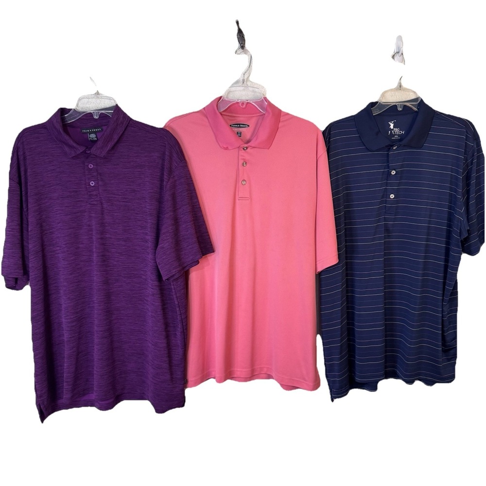 Lot Of 3 Men's Golf Polo Dri Fit Shirts Size 2XL - Prim, F&G Tech, Pebble Beach